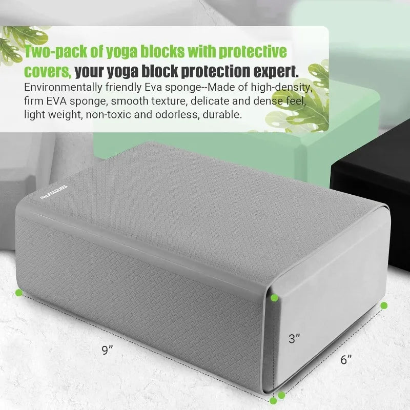 Yoga Blocks with Silicone Protective Cover, Premium EVA Foam, Pilates, Meditation & Stretching, Non-Slip