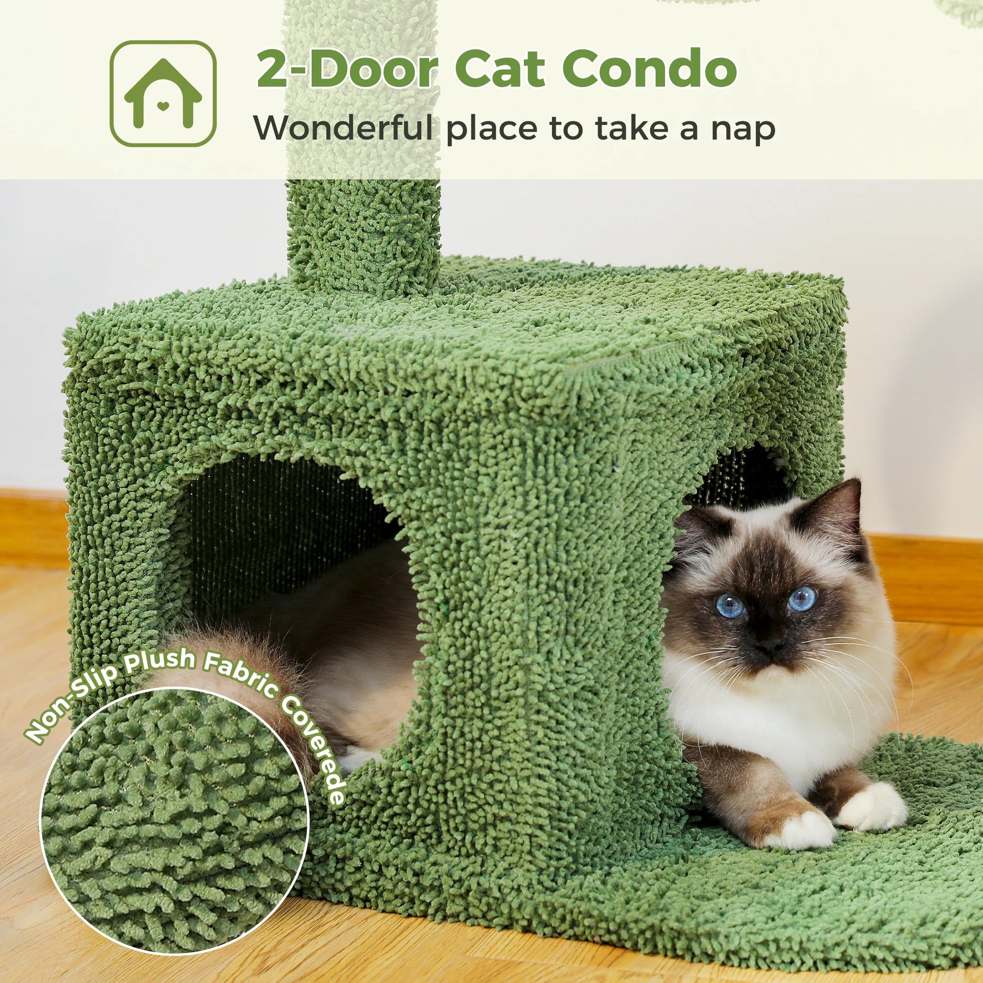 Cactus Cat Tree with Condo, Hammock, Dangling Ball Cat Toy, Cat Scratching Post for Indoor
