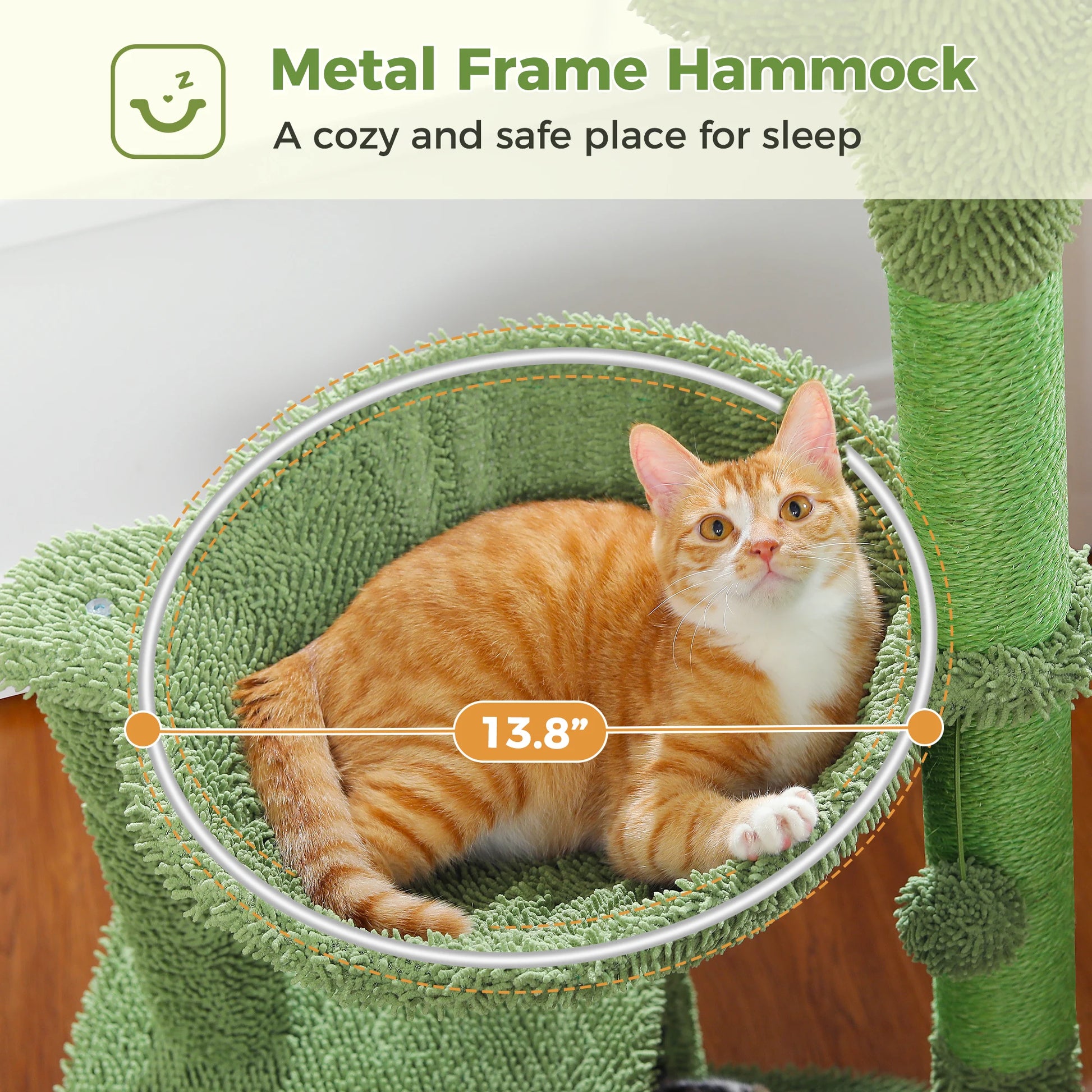 Cactus Cat Tree with Condo, Hammock, Dangling Ball Cat Toy, Cat Scratching Post for Indoor