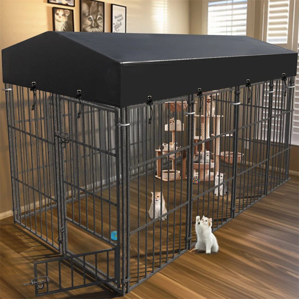 Heavy Duty Large Dog Kennel Welded Metal Playpen with Roof Cover, Pet Run Enclosure