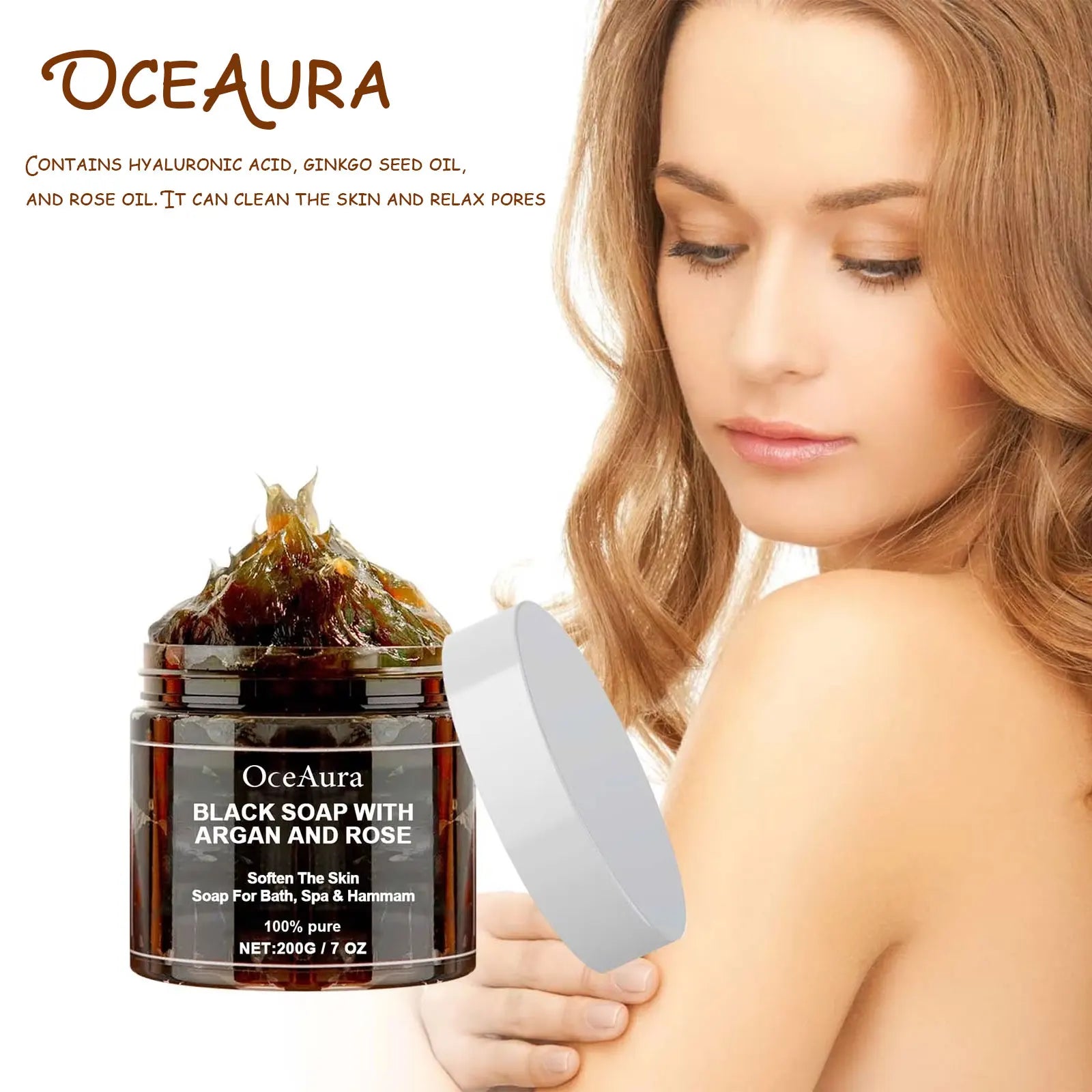 OCEAURA 200g Black Soap With Argan And Rose Body Scrub Purifying Deep Cleansing