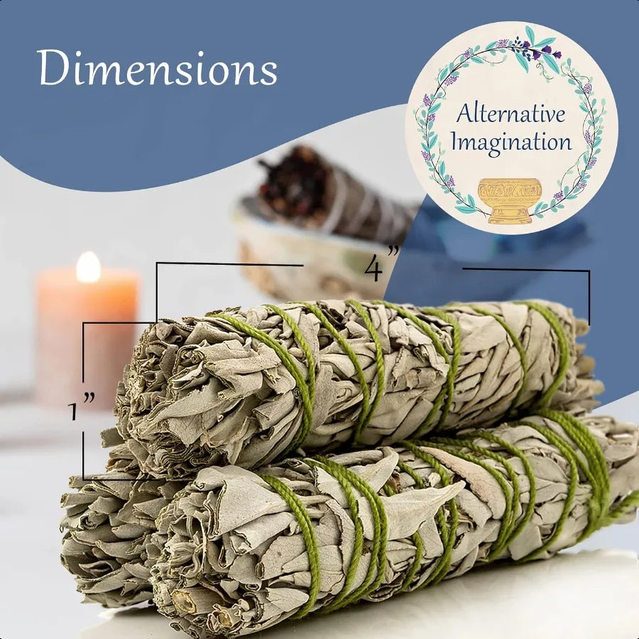 White Sage Sticks for Spiritual Cleansing 4" Dried Herbs for Meditation Accessories