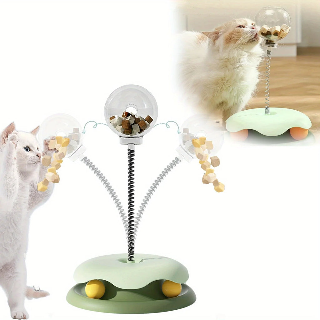 Turntable Cat Toy with Treat Dispensing Ball, 3-in-1 Self-Entertainment for Cats