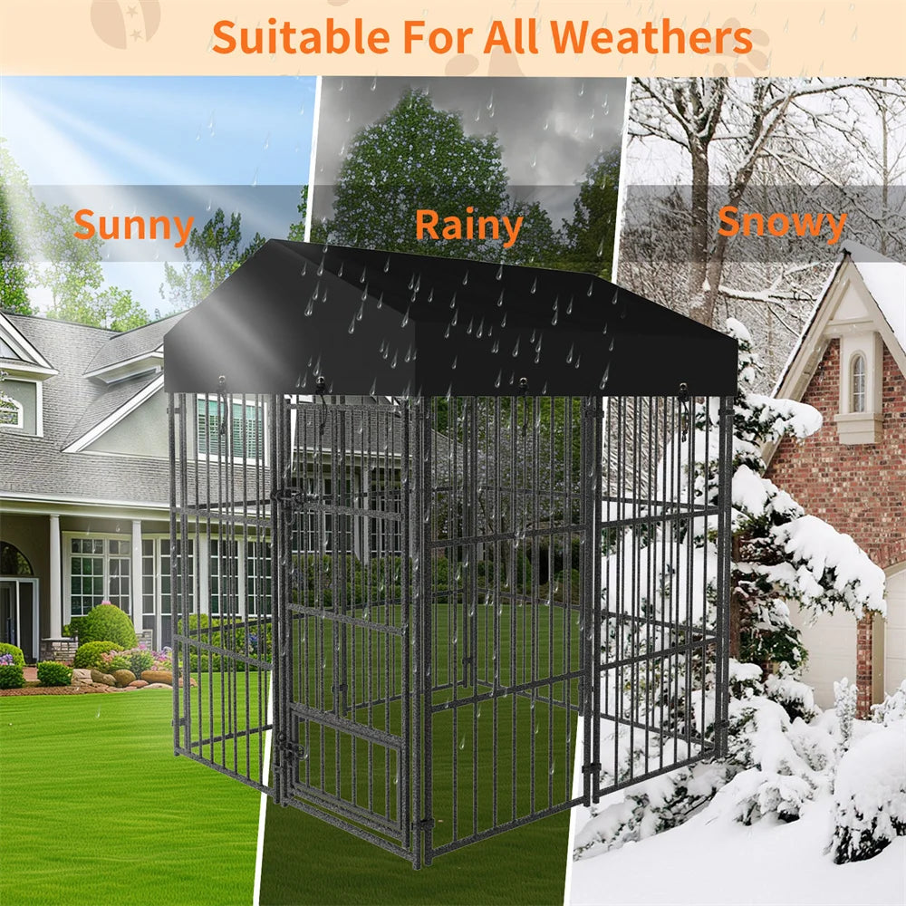 Heavy Duty Large Dog Kennel Welded Metal Playpen with Roof Cover, Pet Run Enclosure