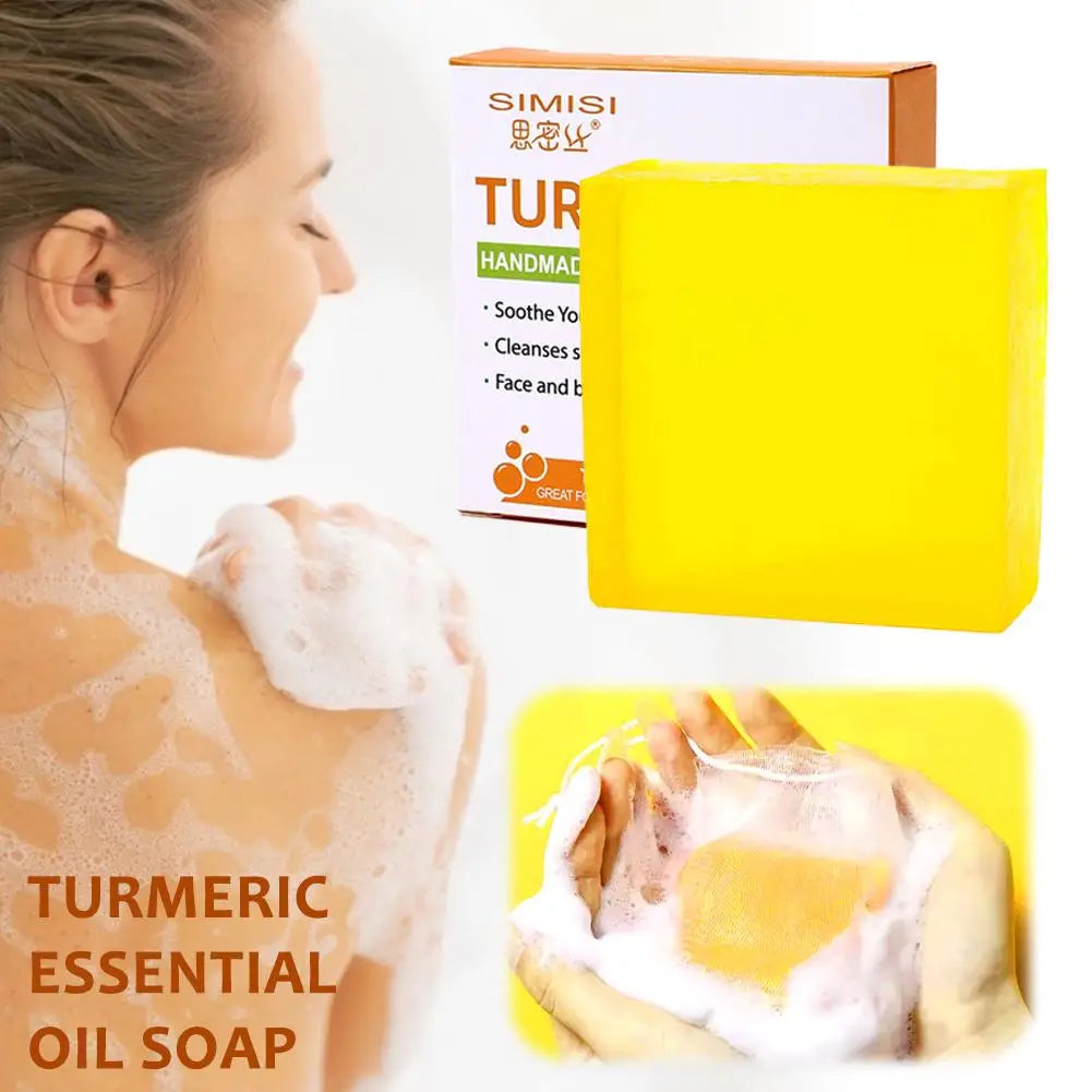 Hand Made Turmeric Soap Body Cleaning Natural Deeply Clean Skin, Refine Pores, Remove Acne