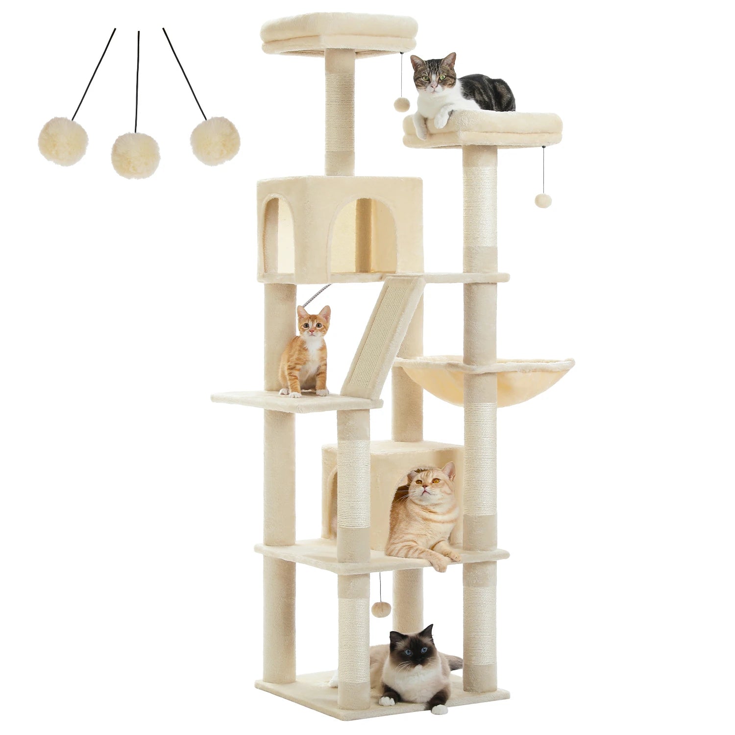 Large Cat Tree Tower Multi-Level Plush Cat Condo with Scratching Posts, Scratching Boards, Perches Caves