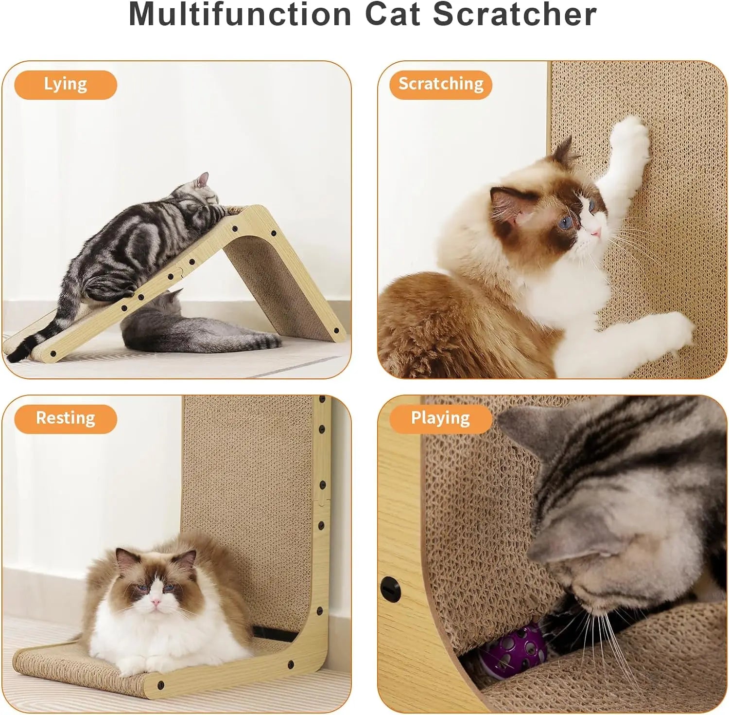 L Shape Cat Scratcher, 23.6 Inch for Indoor Cats, Protecting Furniture Scratch Pad, Cardboard