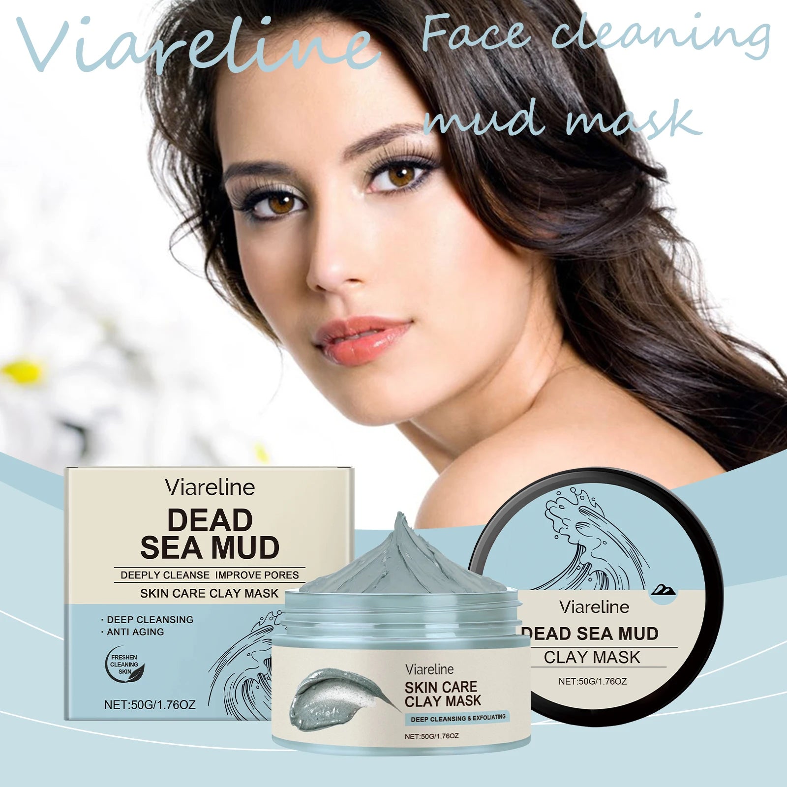 Viareline Dead Sea Mud Face Mask Pore Cleaning, Moisturizing, Exfoliating, Skin Smoothing