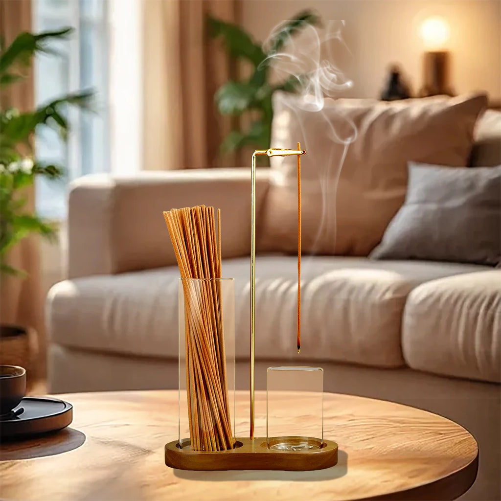 2 in 1 Incense Holder Anti-Ash Flying Incense Burner with Glass Ash Catcher and Incense Sticks Organizer