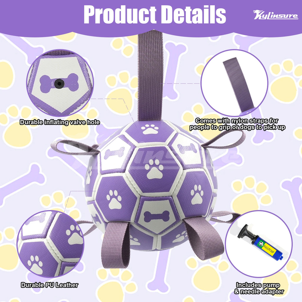 Dog Soccer Ball with Straps, Interactive Toys for Tug of War, Durable Water Toy