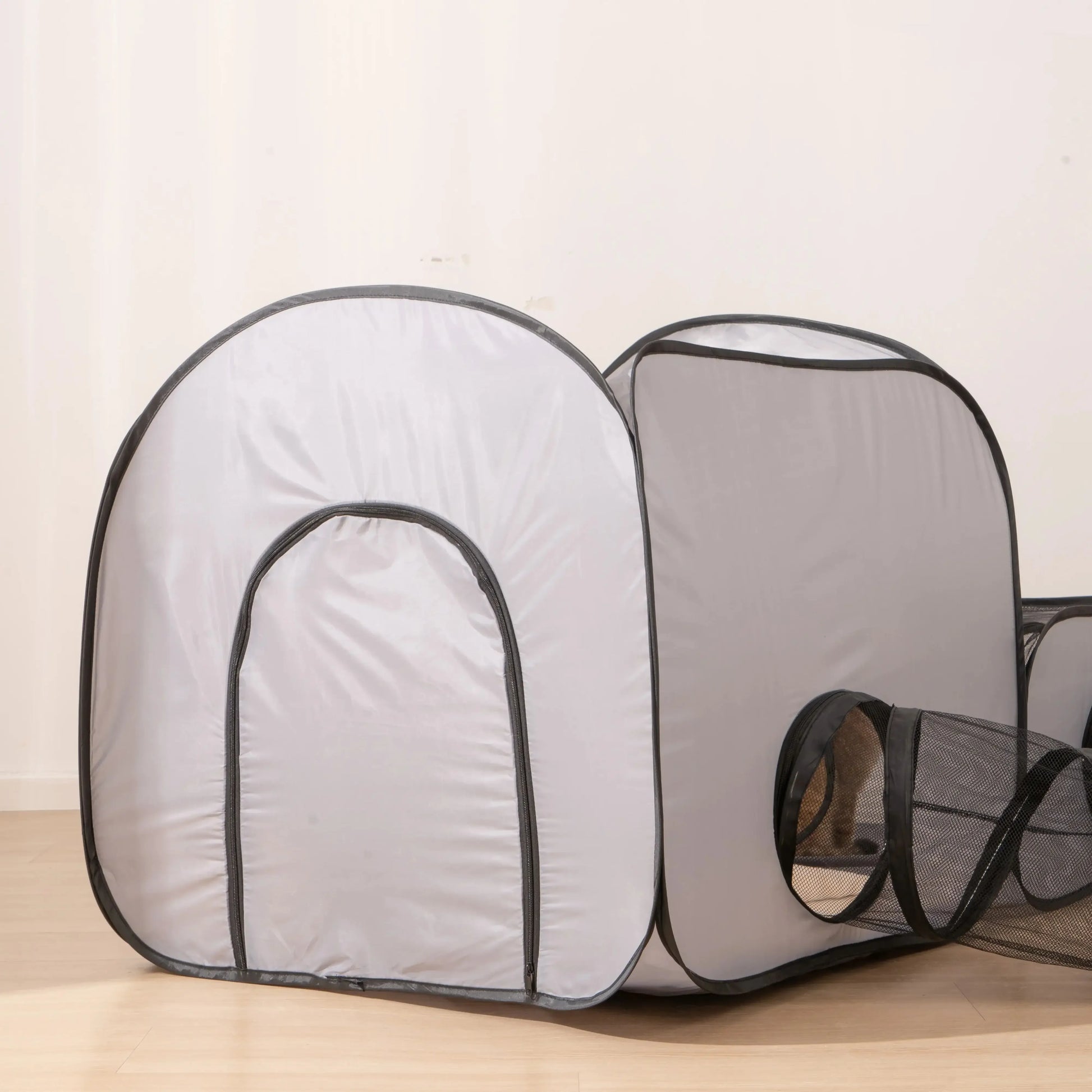 Foldable Square Gray Pet Nest, Hard Oxford Cloth with a Play Tunnel