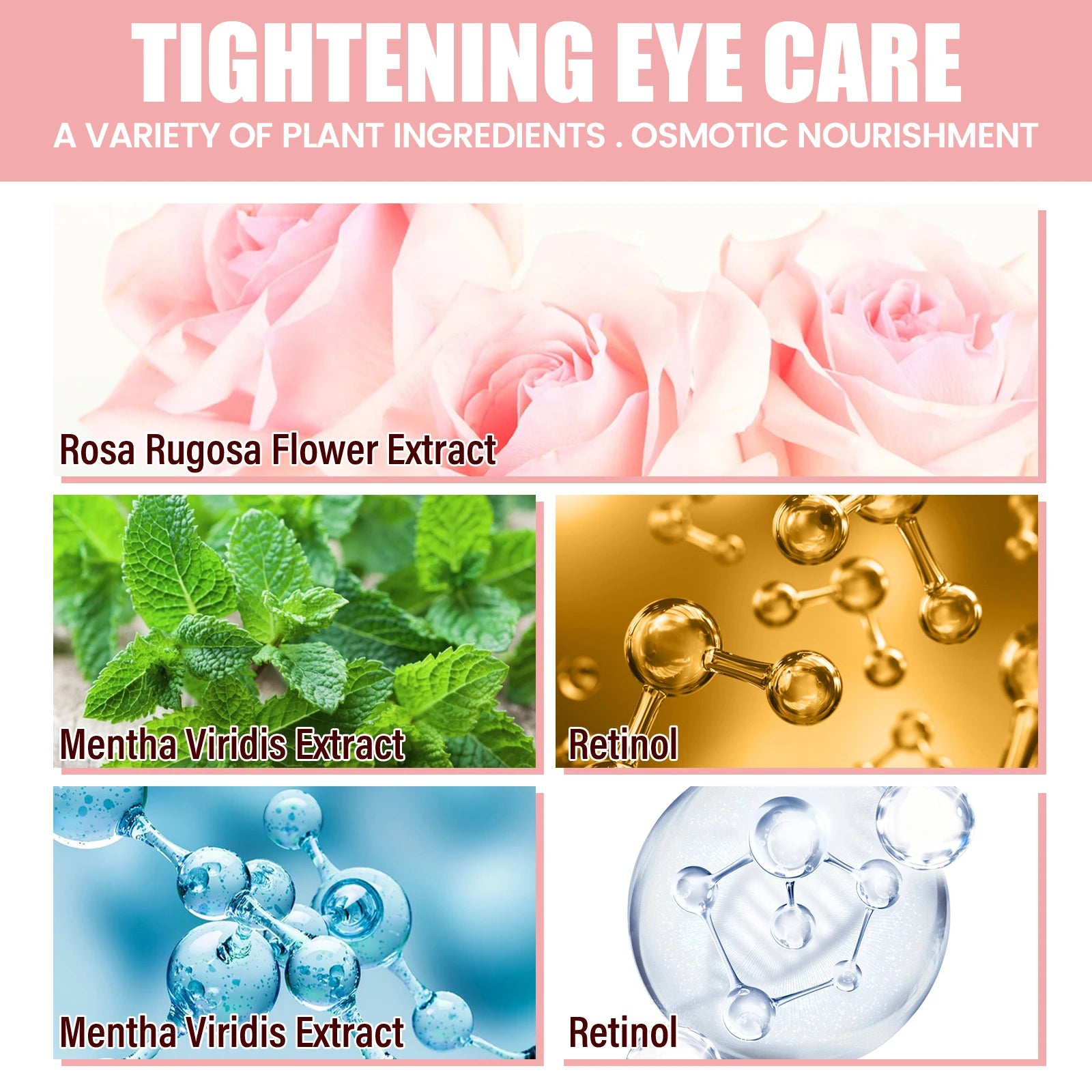 OUHOE 60pcs Rose Eye Mask Fades Fine Lines, Eye Bags, Dark Circles, Moisturizing