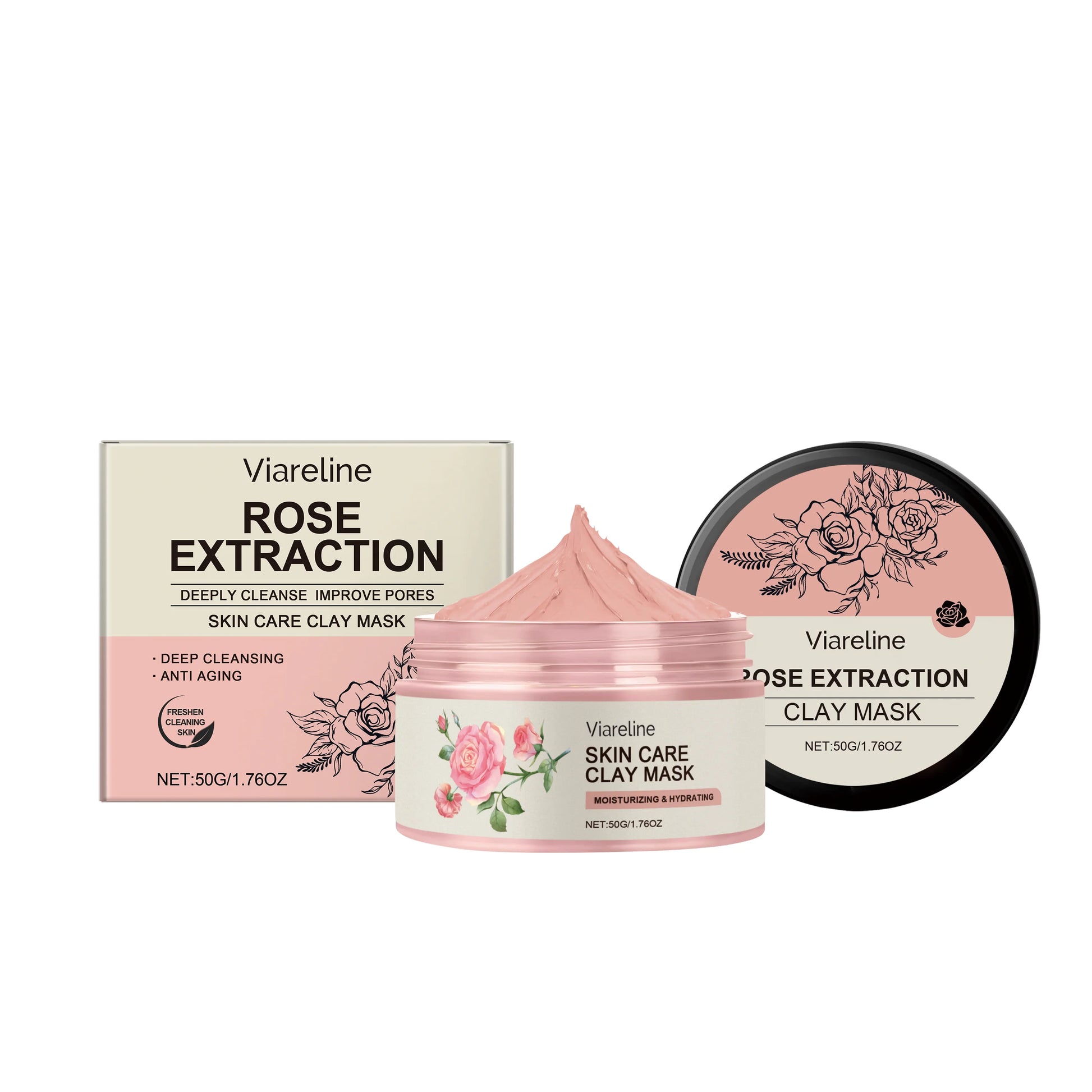 Viareline Rose Face Cleaning Mask Blackhead Remove Pore Dirt, Improve Dullness, Tightening, Gentle Mud Mask