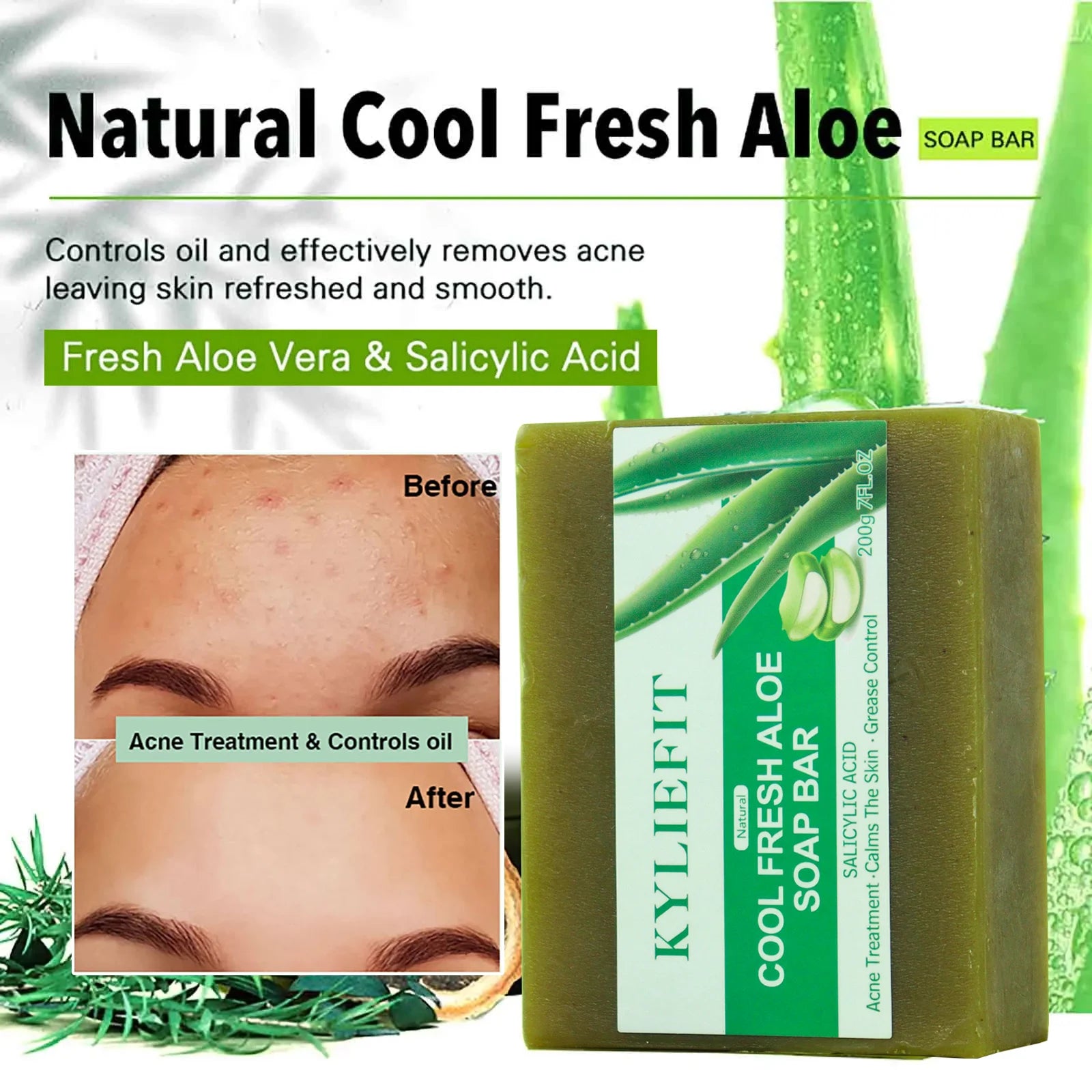 AILKE Aloe Vera Soap, Remove Acne, Pimples, Skin Radiant, Improve Skin Luster, Vegan Bath Wash