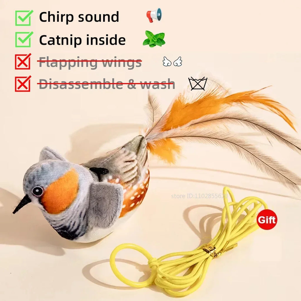 Simulated Bird Cat Toy Interactive Rechargeable Chirping, Flapping Wings, Catnip, Touch Activated