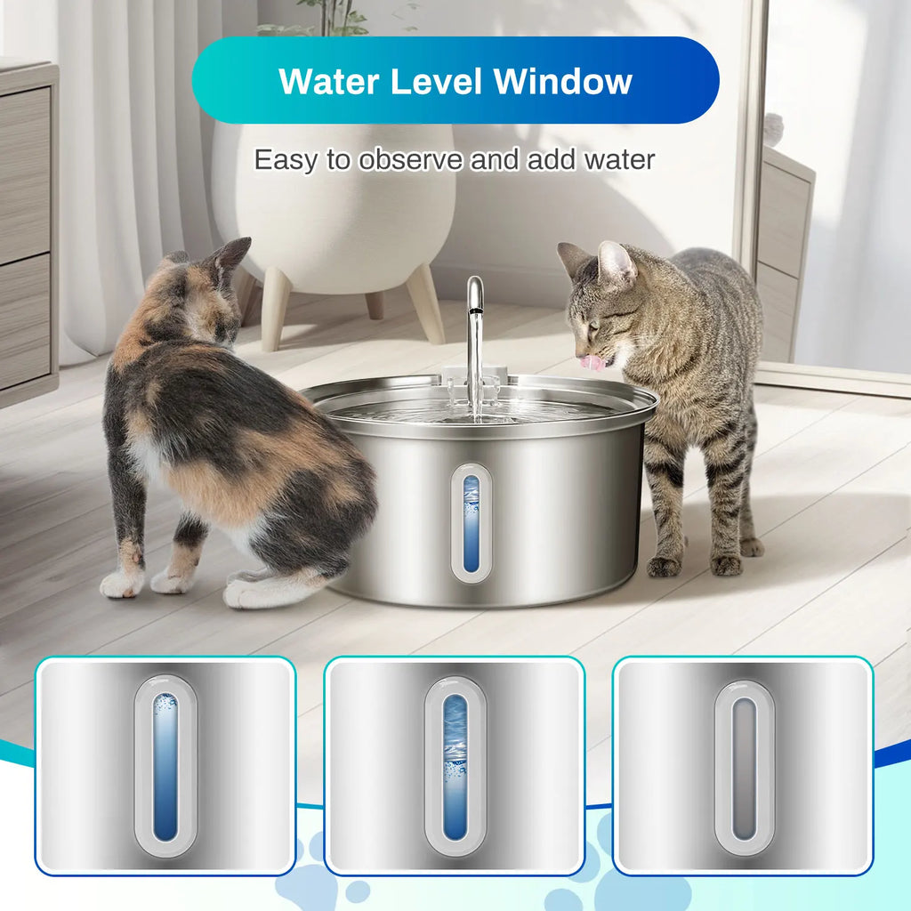 Cat Water Fountain Stainless Steel, 108oz/3.2L Fountain With Ultra Quiet Pump, Filtration System, Water Level Window