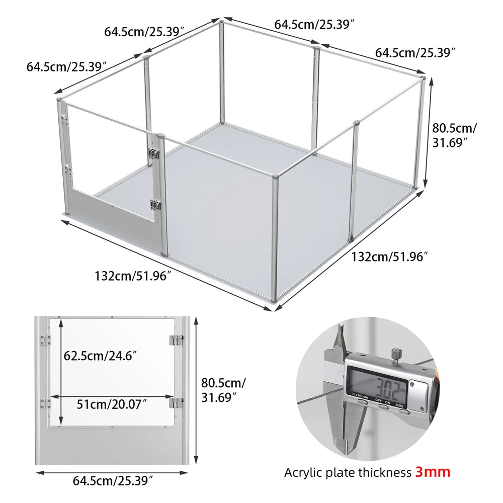 1Pc Large Acrylic Dog Playpen, Whelping Pen Box, Indoor Enclosure Clear Fence with Waterproof Pad