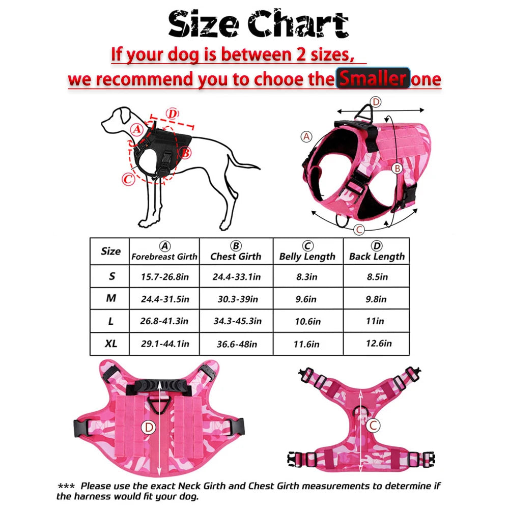 Military Pink Camouflage Dog Harness For Large Medium Dogs Leash Adjustable Training Vest