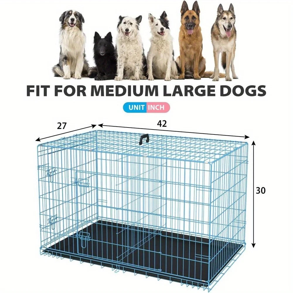 Folding wire kennel for large dog with double doors, rounded corners crate for safety