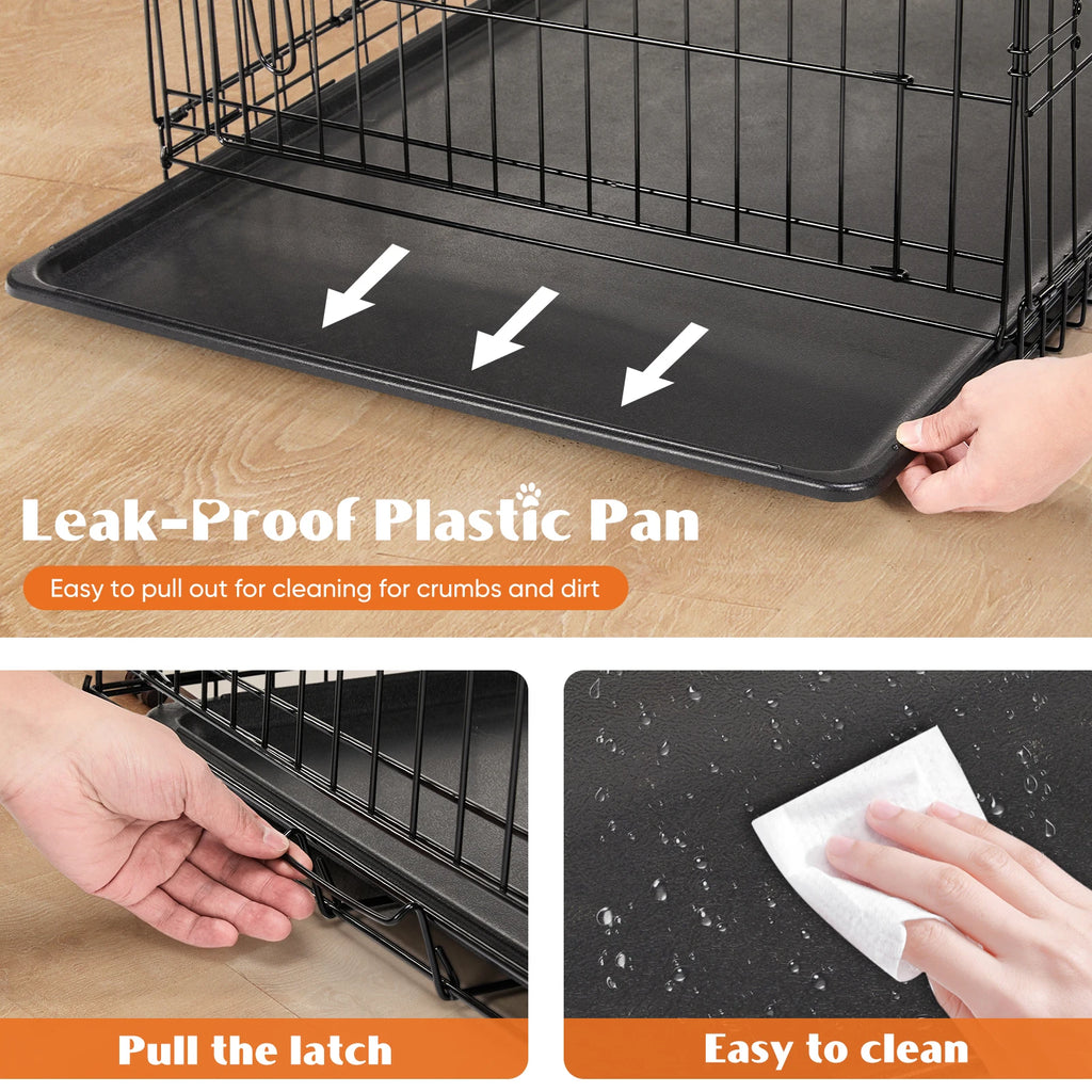 JHK Double Door Folding Metal Wire Dog Kennel with Plastic Leak-Proof Pan Tray, Extra Large