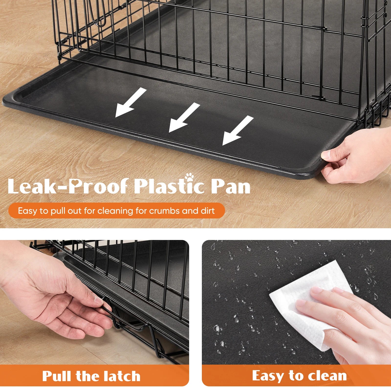 JHK Double Door Folding Metal Wire Dog Kennel with Plastic Leak-Proof Pan Tray, Extra Large
