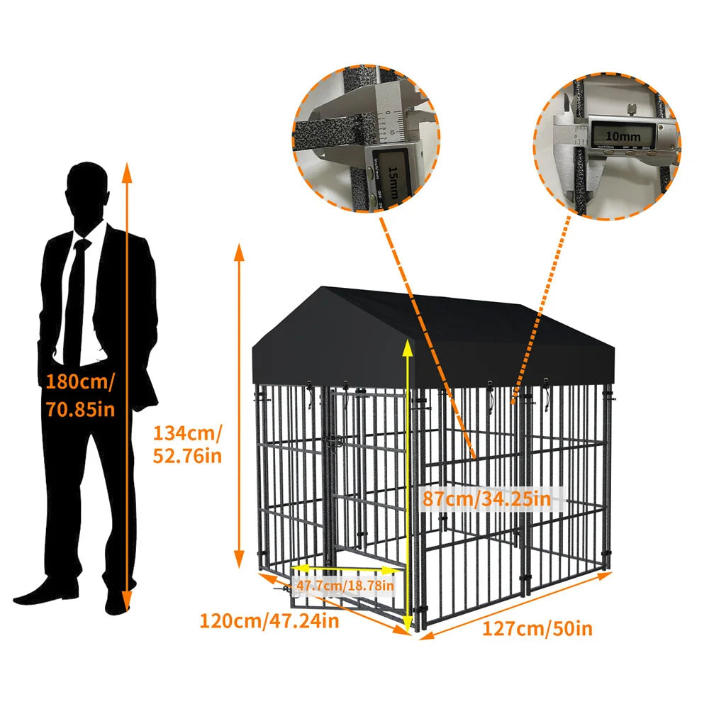 Heavy Duty Large Dog Kennel Welded Metal Playpen with Roof Cover, Pet Run Enclosure