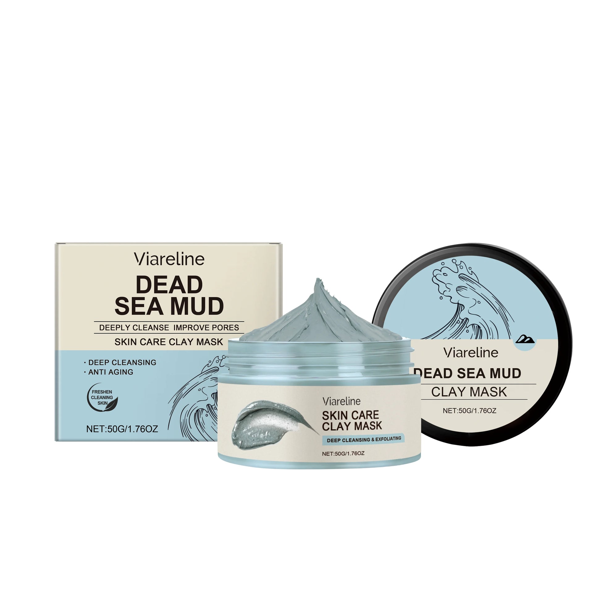 Viareline Dead Sea Mud Face Mask Pore Cleaning, Moisturizing, Exfoliating, Skin Smoothing