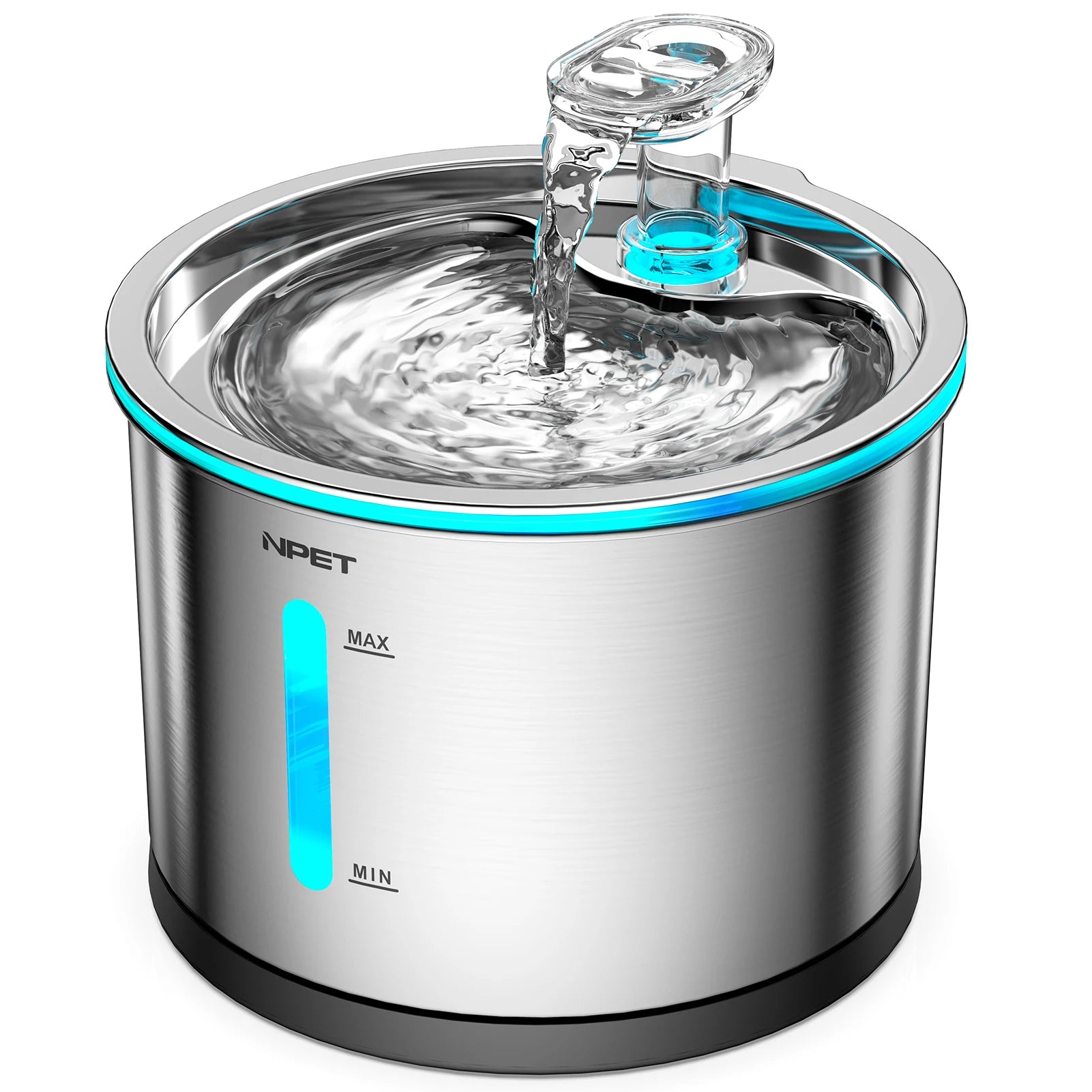 NPET Cat Water Fountain Stainless Steel, 50oz/1.5L Dishwasher Safe with Visible Window Light