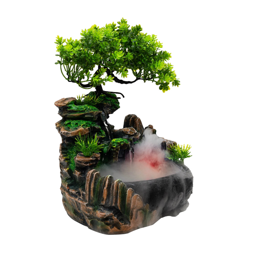 Tabletop Fountain Atomizing Humidifier with Rockery & Bonsai Waterfall Feature Fountain