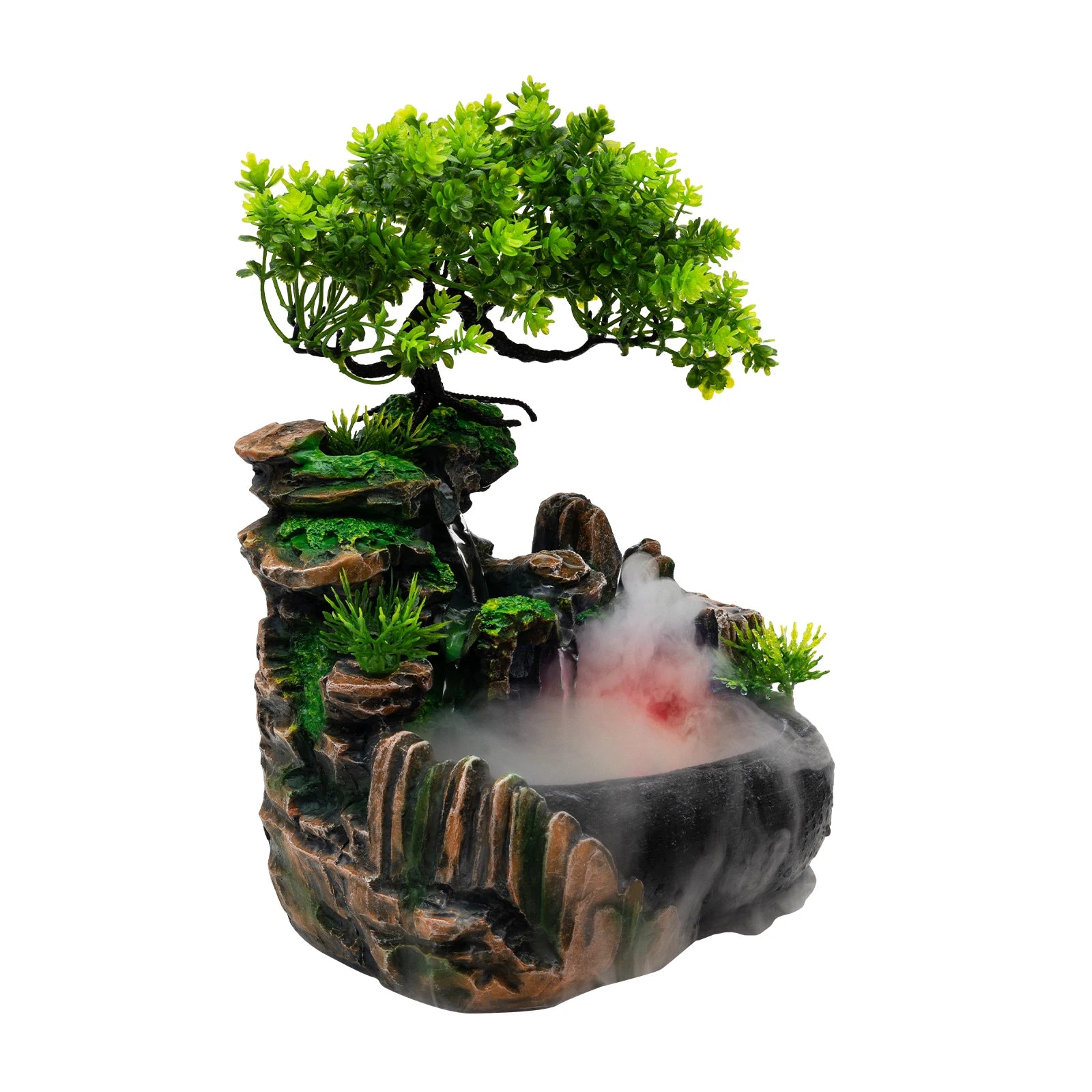 Tabletop Fountain Atomizing Humidifier with Rockery & Bonsai Waterfall Feature Fountain