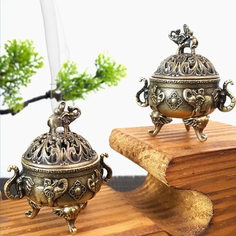 Elephant Lucky Incense Burner Metal Lotus Bowl Incense Holder With Handle  Ancient Style
