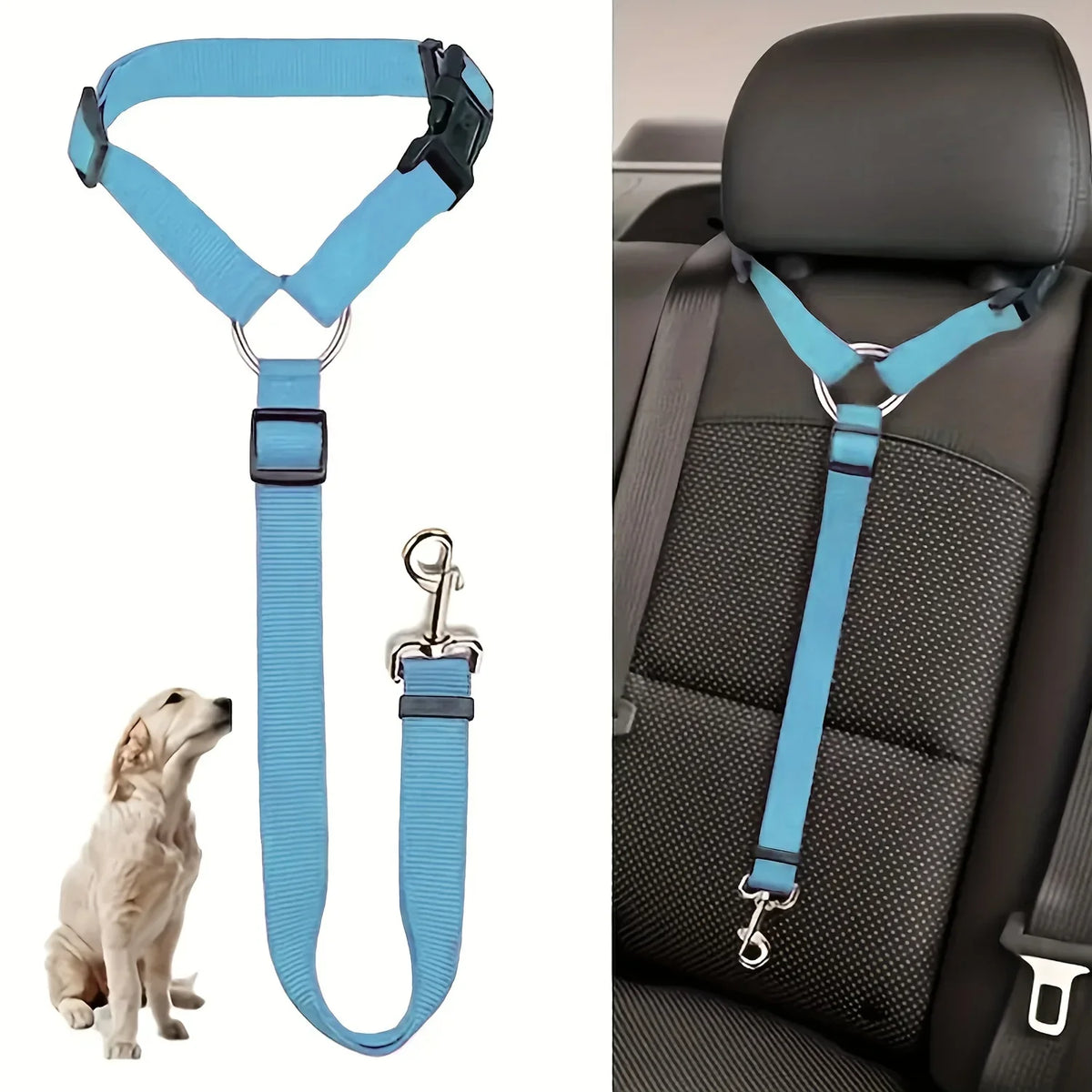 Pet car seat belts, dog and cat car leash, rear seat, retractable. Make your pet safer!