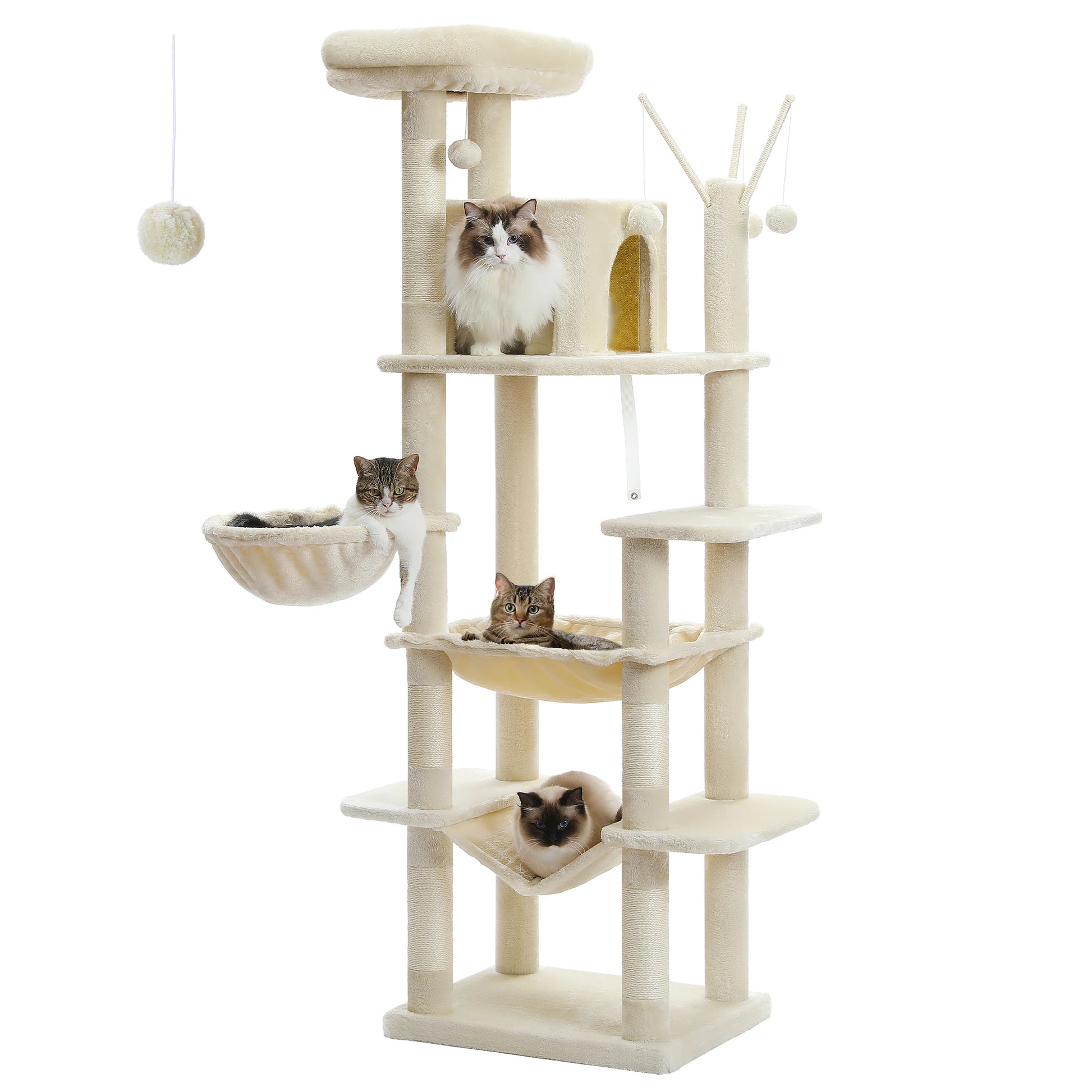 Large Cat Tree Tower Multi-Level Plush Cat Condo with Scratching Posts, Scratching Boards, Perches Caves