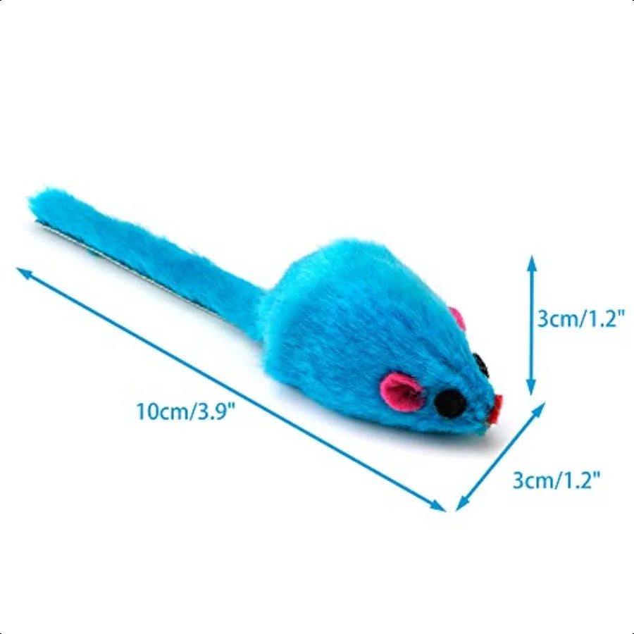 60PCS 4.1'' Furry Cat Toy Mice Rattle Small Mouse Interactive Play Assorted Color