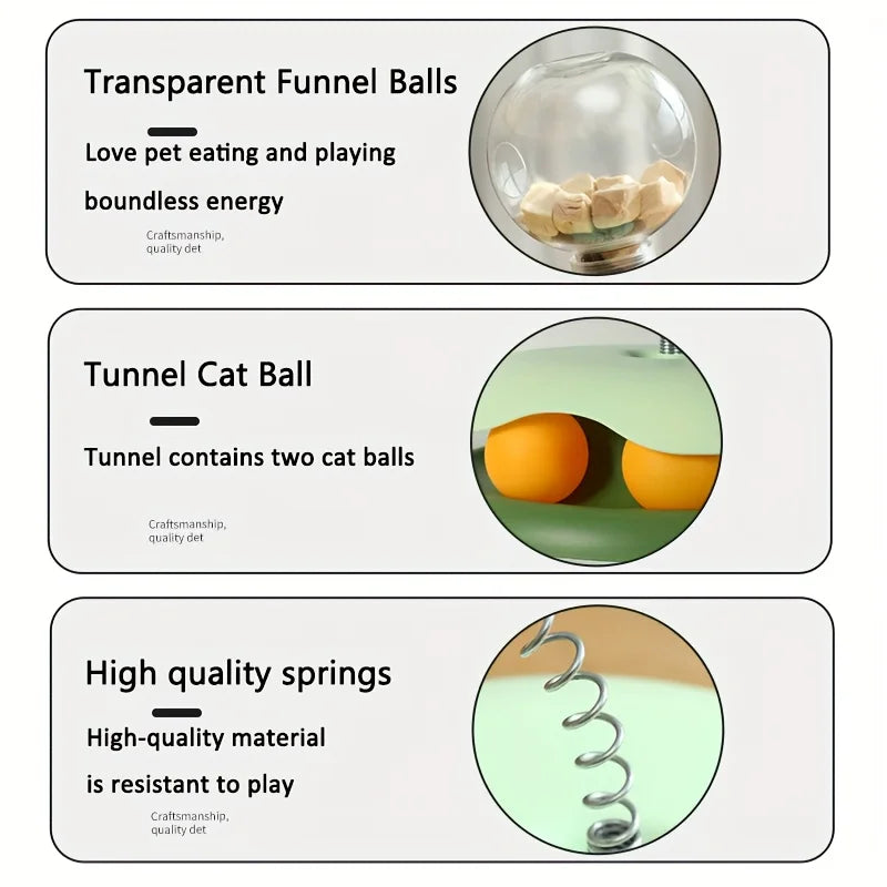 Turntable Cat Toy with Treat Dispensing Ball, 3-in-1 Self-Entertainment for Cats
