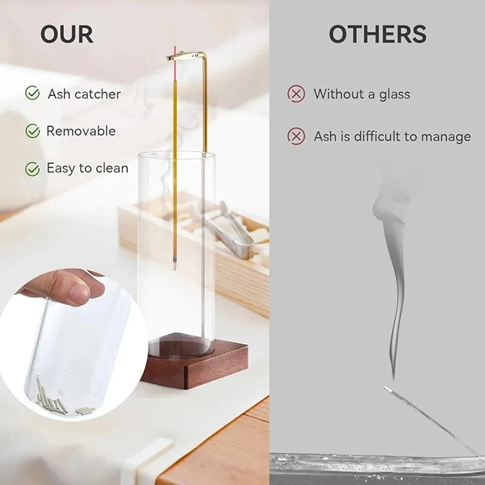 Incense Stick Holder with Removable Glass Ash Catcher Anti-ash Incense Burner