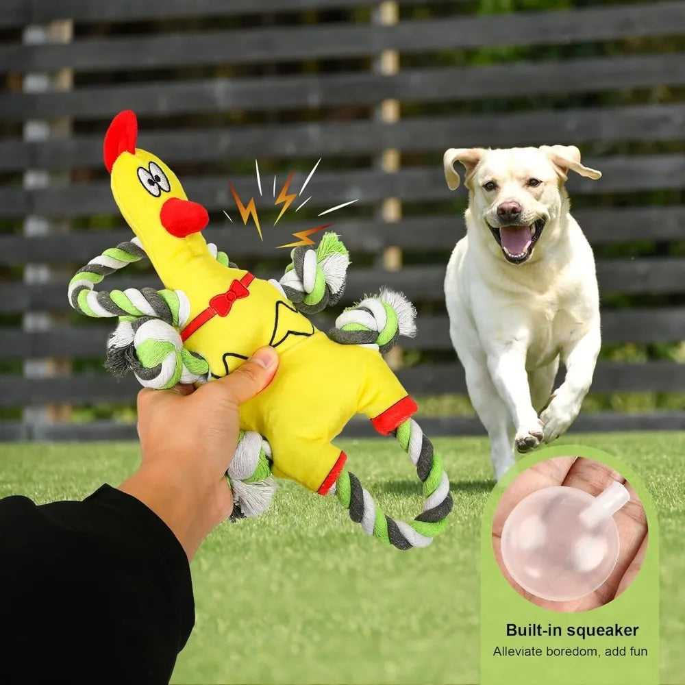 Squeaky Dog Toys, Tug of War Plush Toy for Large Breed, Tough Chewing Toys with Crinkle Paper