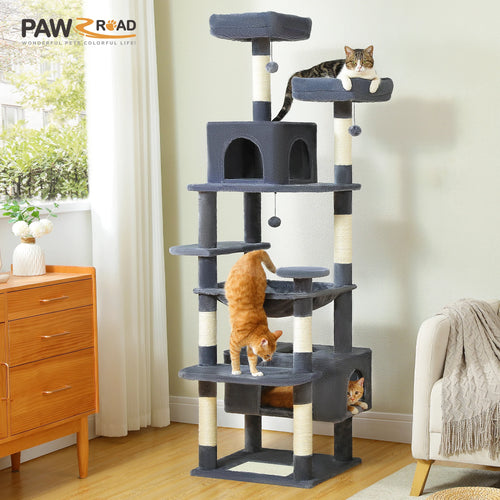 184cm Large Cat Tree Tower for Indoor with Scratching Posts, Hammock, Padded Perches and Condos