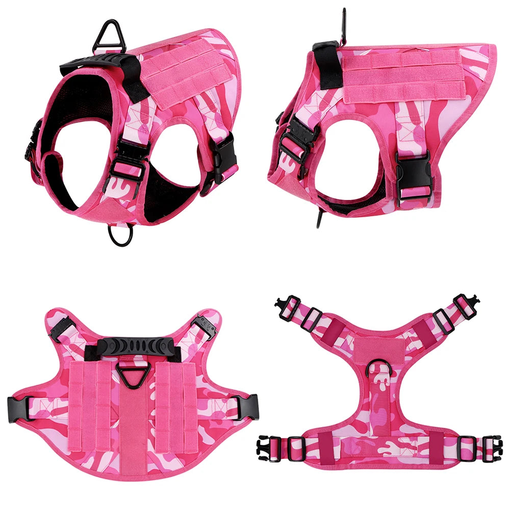 Military Pink Camouflage Dog Harness For Large Medium Dogs Leash Adjustable Training Vest