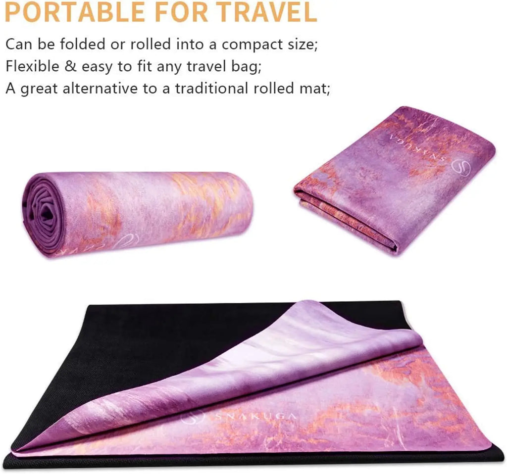 Travel Yoga Mat with Carry Bag, Non-Slip Suede Surface High Density Anti-Tear for Pilates Workout (72x24x1.5mm)