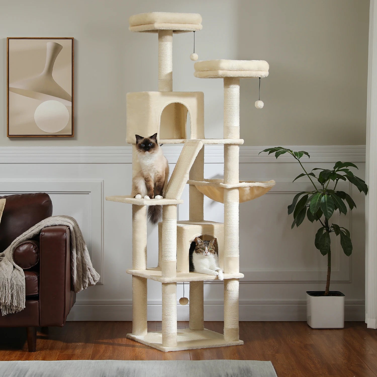 Large Cat Tree Tower Multi-Level Plush Cat Condo with Scratching Posts, Scratching Boards, Perches Caves