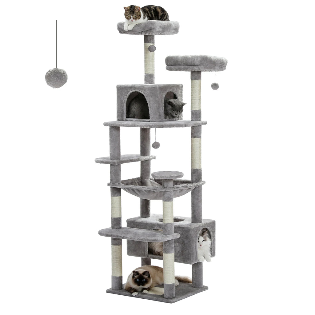 184cm Large Cat Tree Tower for Indoor with Scratching Posts, Hammock, Padded Perches and Condos