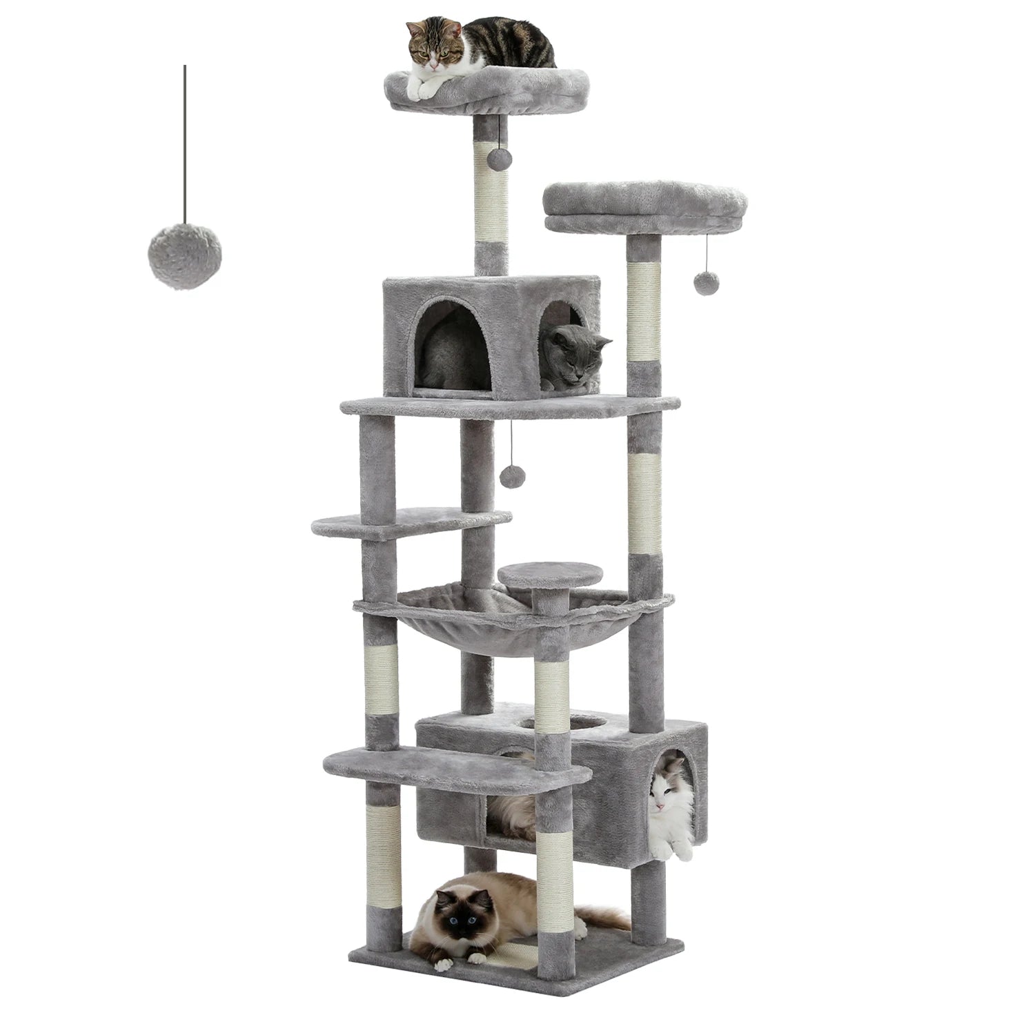 184cm Large Cat Tree Tower for Indoor with Scratching Posts, Hammock, Padded Perches and Condos
