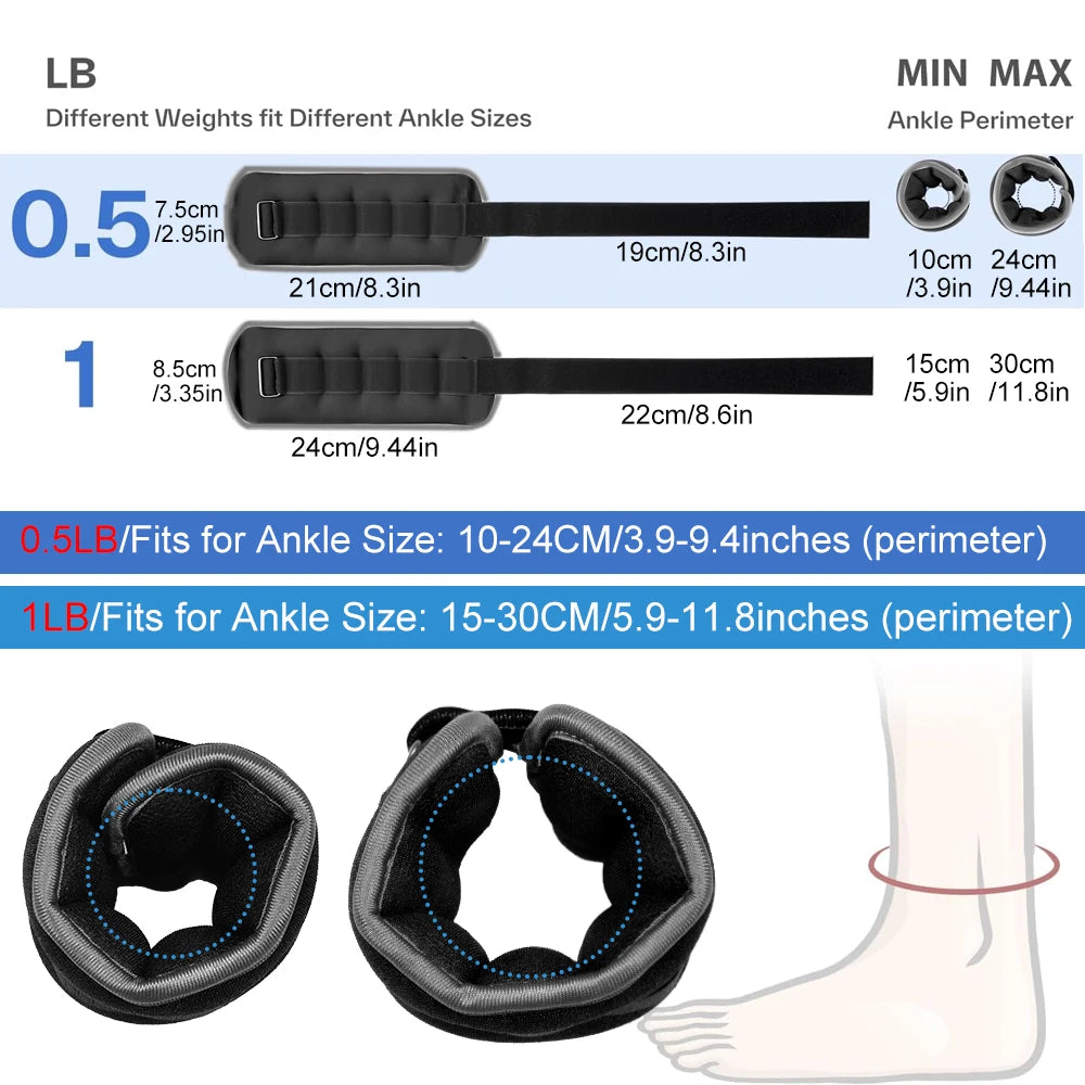 1 Pair Adjustable Ankle Weights (0.5kg/1kg) – Neoprene Leg & Arm Straps for Fitness, Therapy & Home Workouts