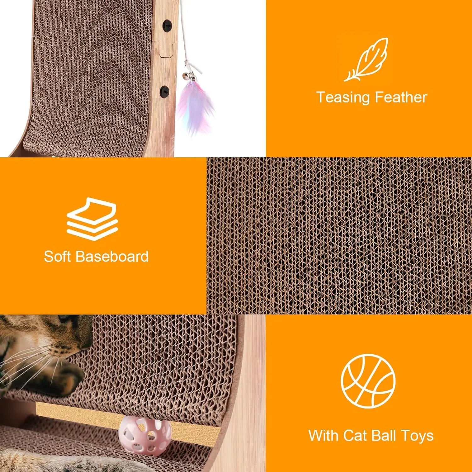 L Shape Cat Scratcher, 23.6 Inch for Indoor Cats, Protecting Furniture Scratch Pad, Cardboard