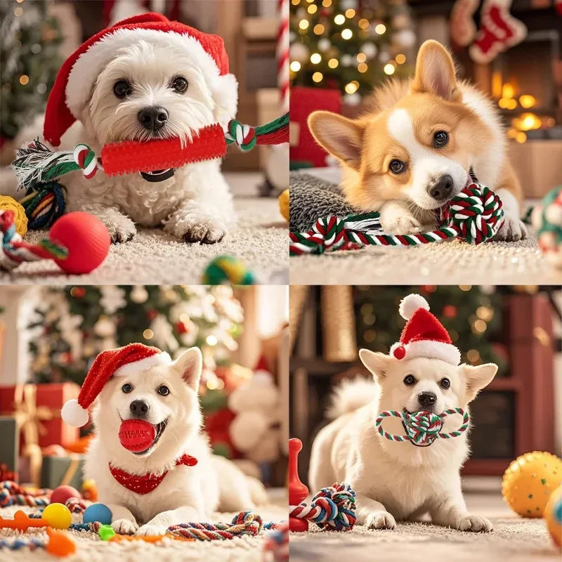 Christmas Dog Toys Bulk 15 Pack, Puppy Chew Toys for Teething Including Variety Tough Rubber and Rope Toys
