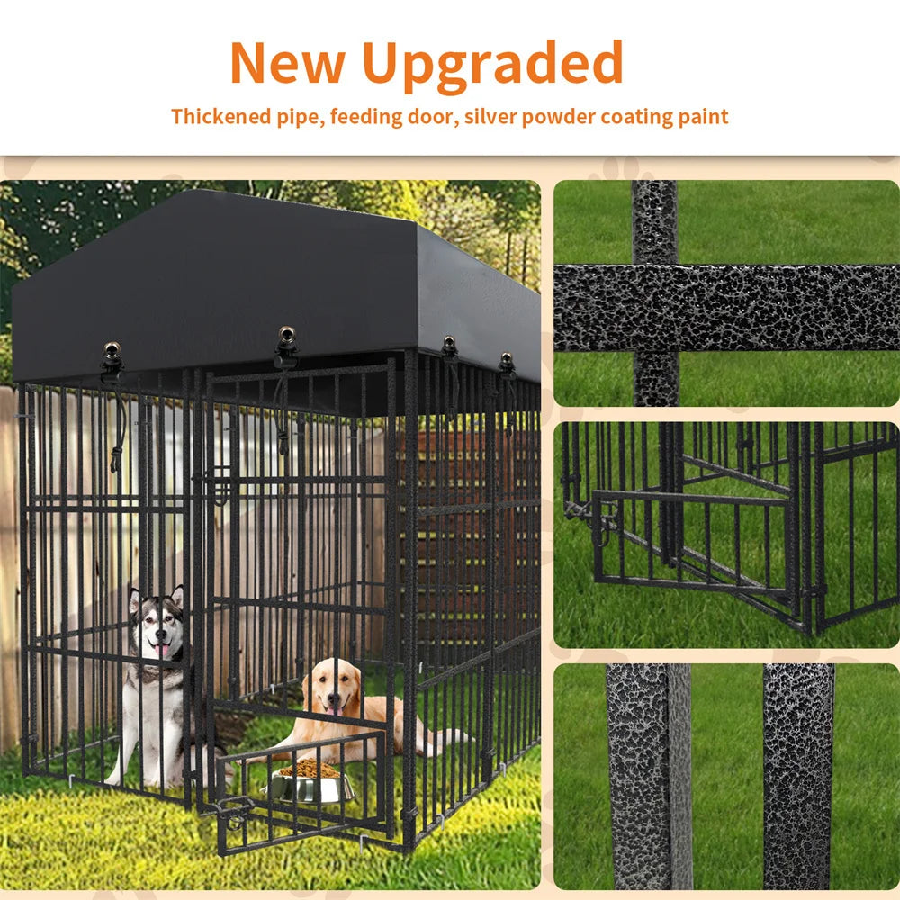 Heavy Duty Large Dog Kennel Welded Metal Playpen with Roof Cover, Pet Run Enclosure