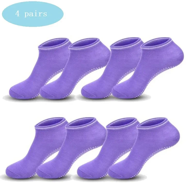4 pairs Yoga Socks Women Cotton Silicone Non-slip Pilates Grip Towel Socks