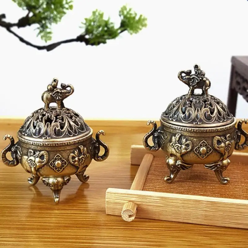 Elephant Lucky Incense Burner Metal Lotus Bowl Incense Holder With Handle  Ancient Style