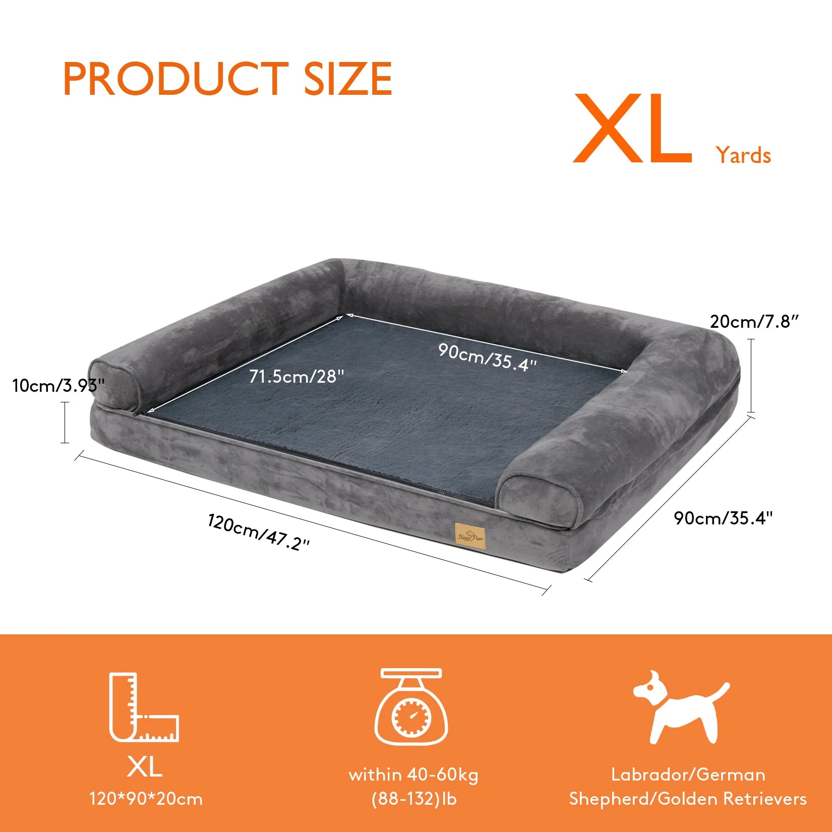 Dog Bed Extra Large Orthopedic Pet Mattress, Cushion with Removable Washable Cover, Soft Sponge Foam